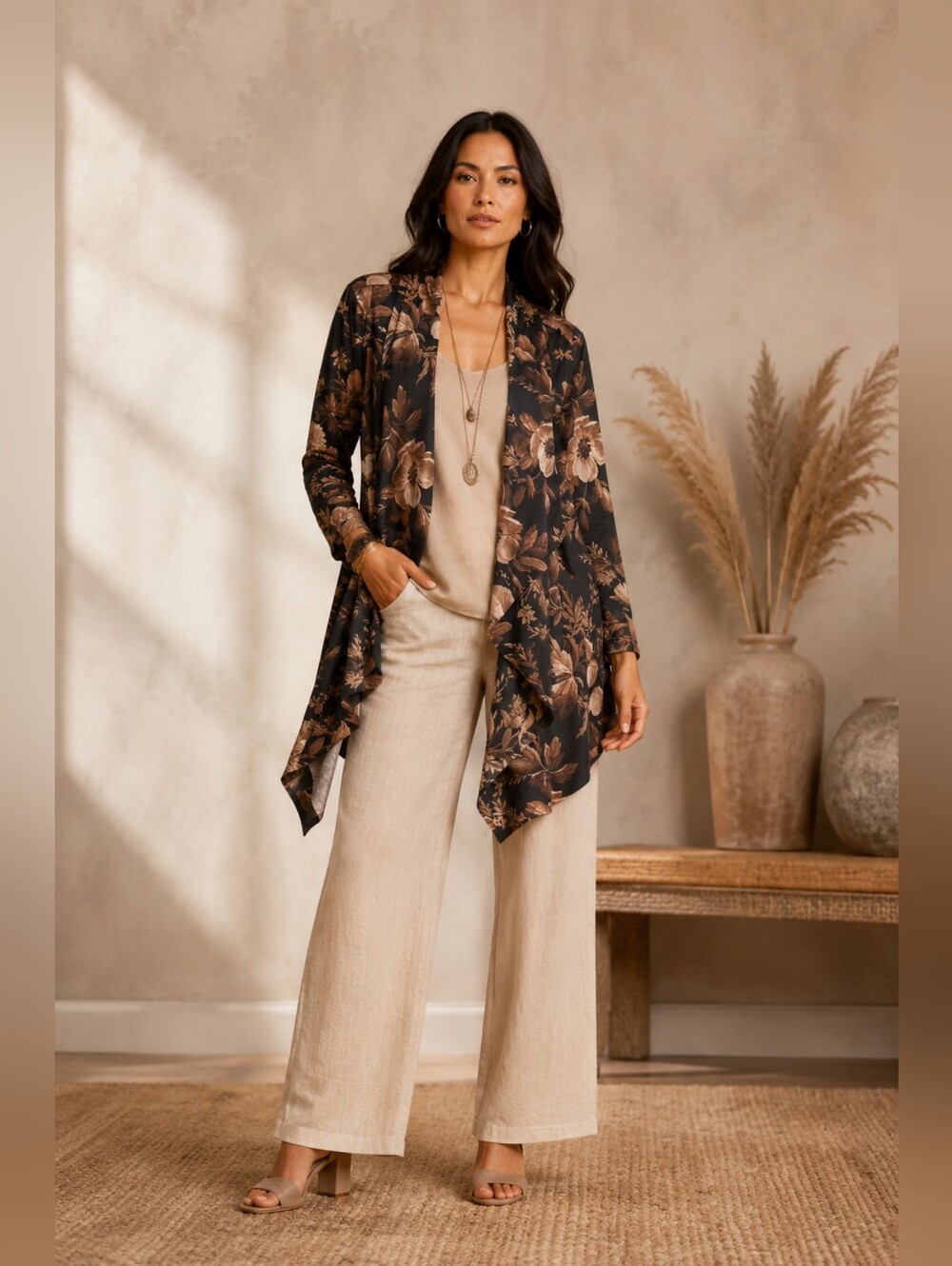 SOFT SURRONDING Women's Cardigan SMALL Floral Draped‎ Open Front 2GB91